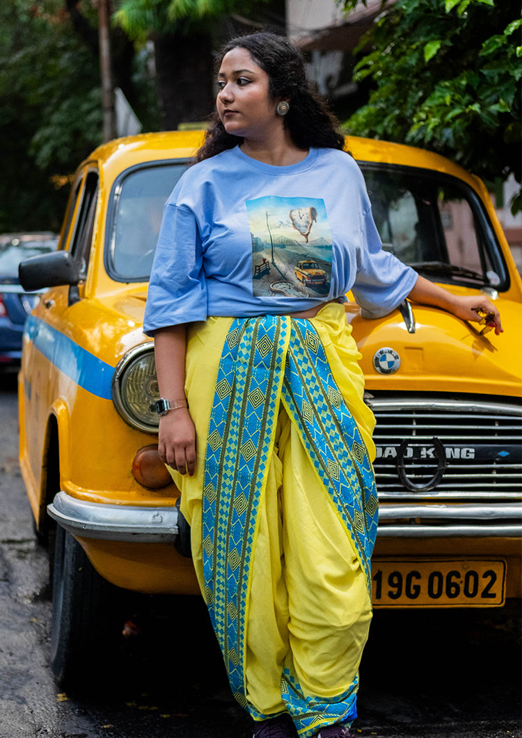Dali X Yellow Blue Woven Dhuti