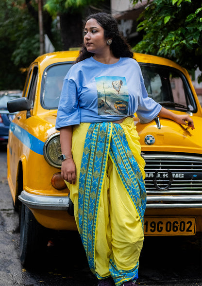 Dali X Yellow Blue Woven Dhuti