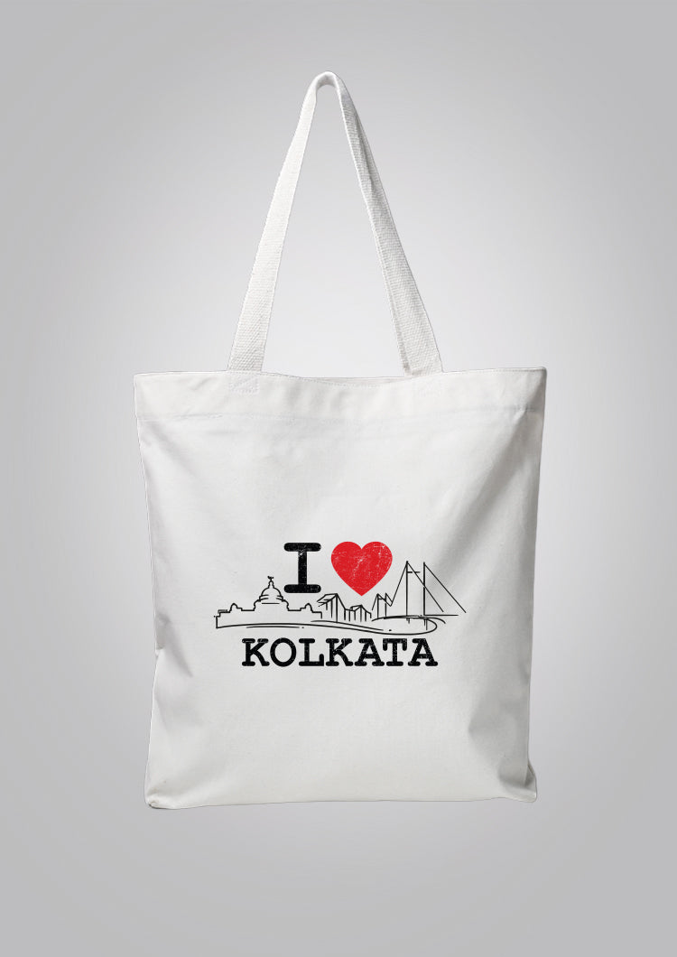 I Love Kolkata White Tote Bag